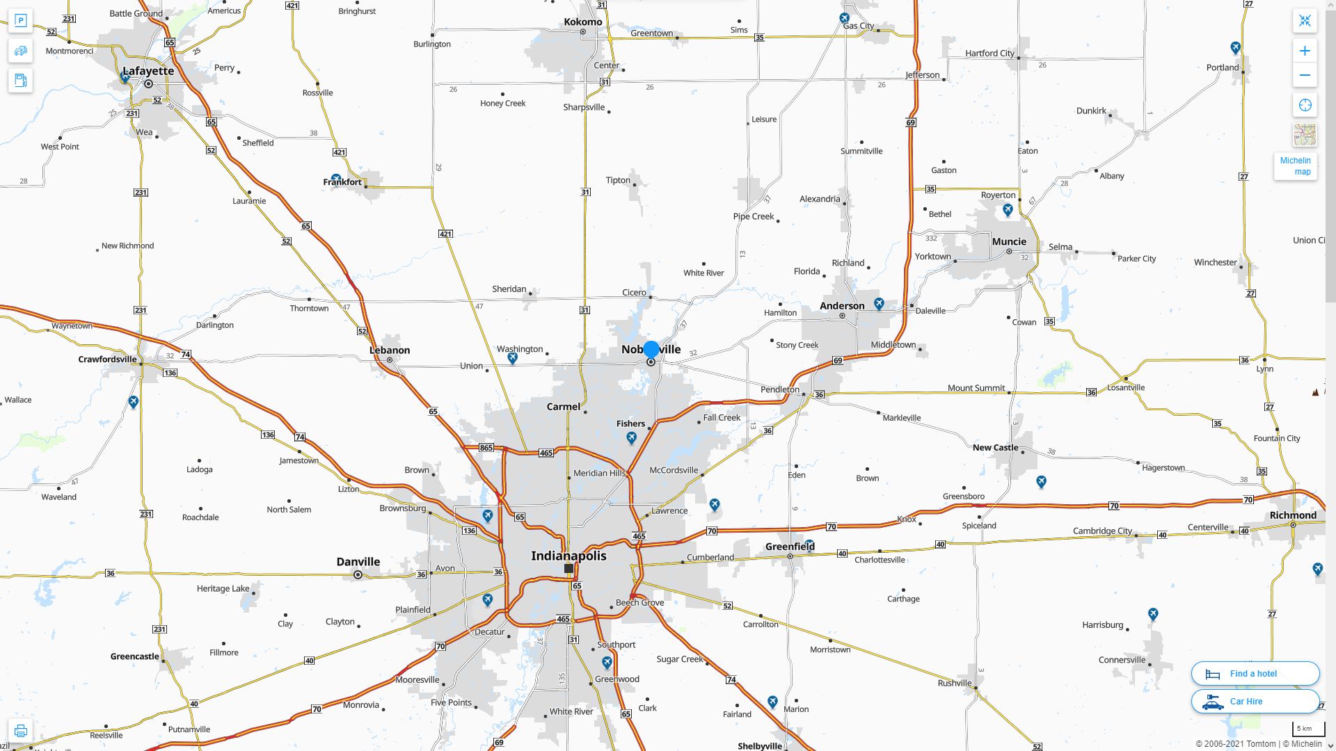 Noblesville Indiana Highway and Road Map